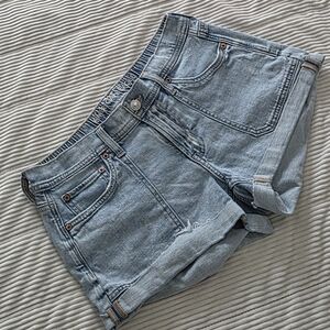American Eagle Outfitters Lightest Blue Denim Easy Shortie Roll-Cuff Shorts